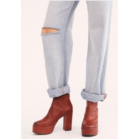 Free People Lucy Platform Ankle Boots Cognac Leather Size 39 (US 9) - Picture 1 of 14